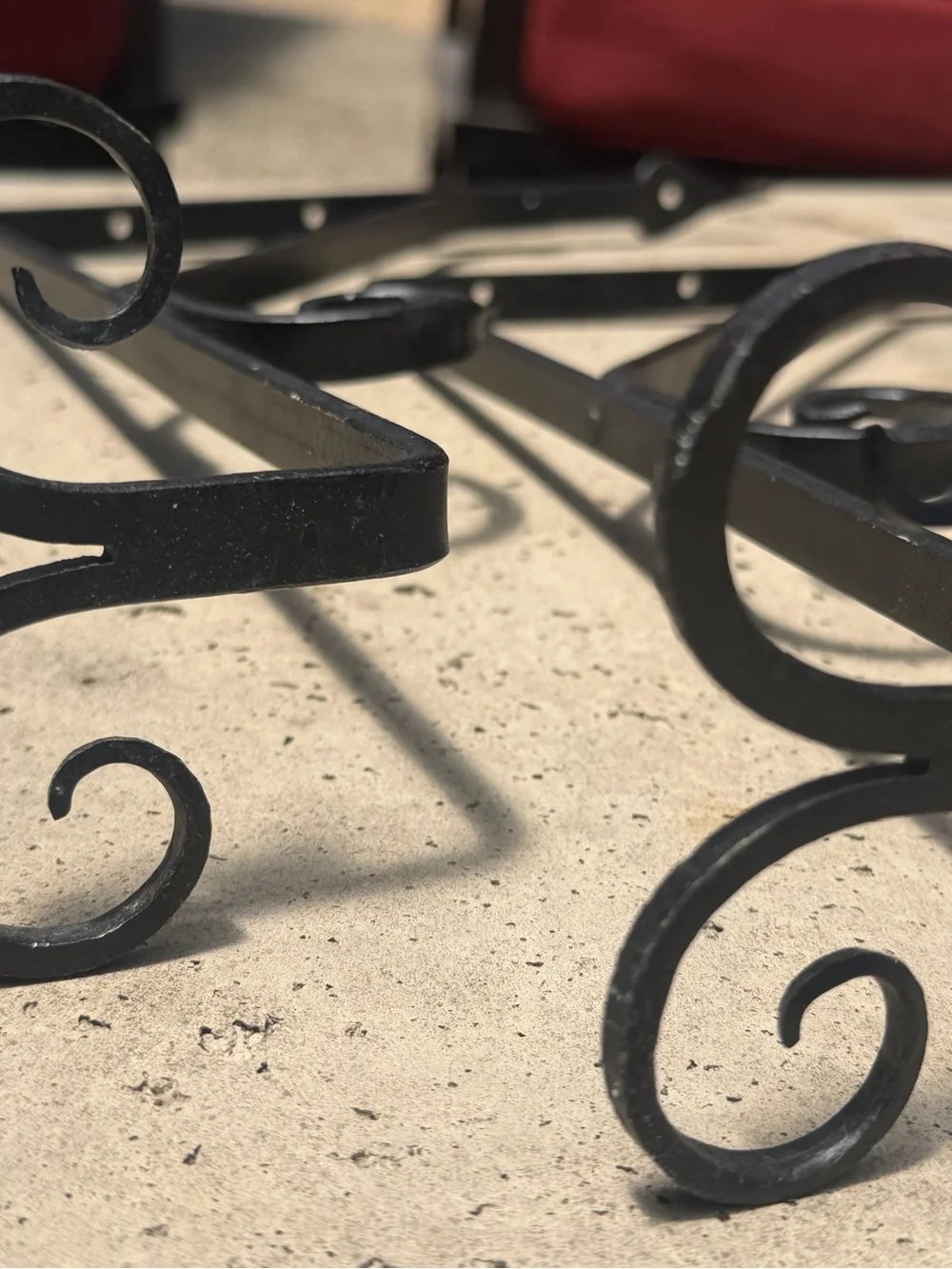 Set of 2 Rustic Brown Cast Iron Scroll Wall Shelf Brackets / Plant Hangers